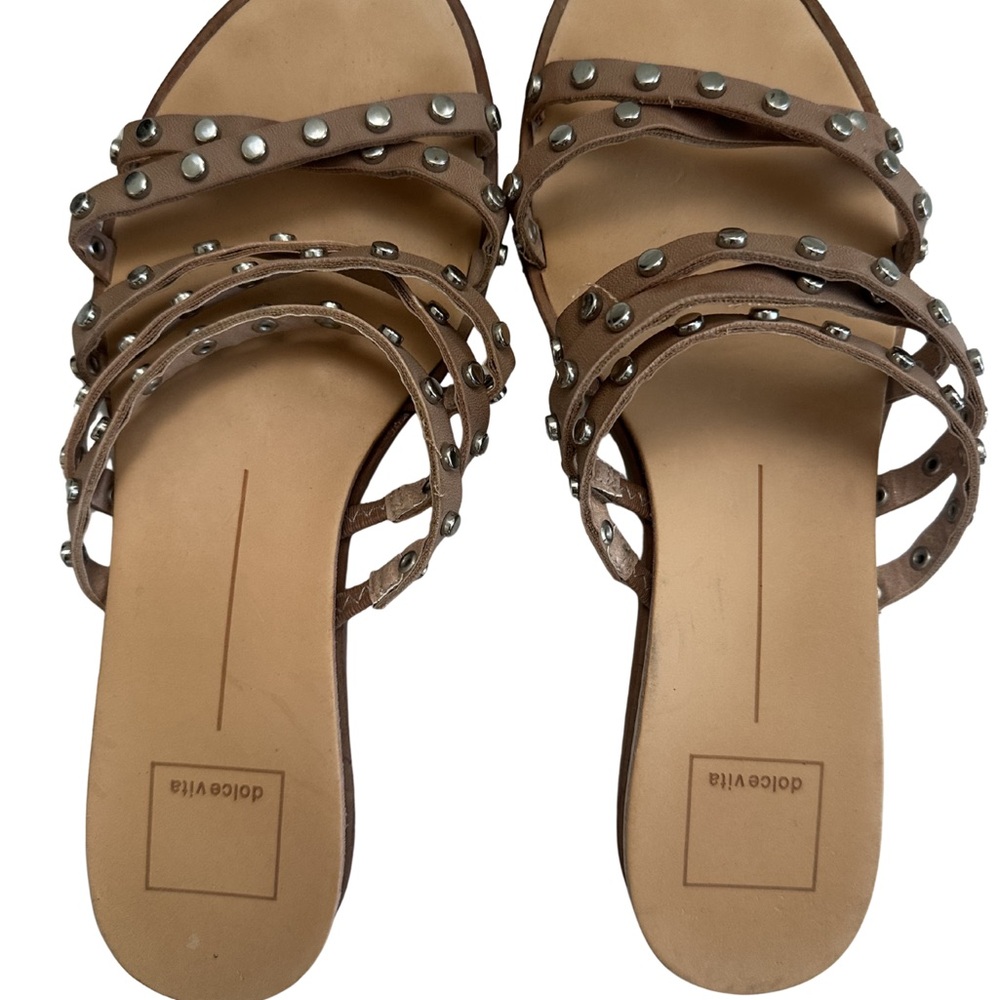 Dolce Vita Brown Studded Multi-Strap Slide Sandals